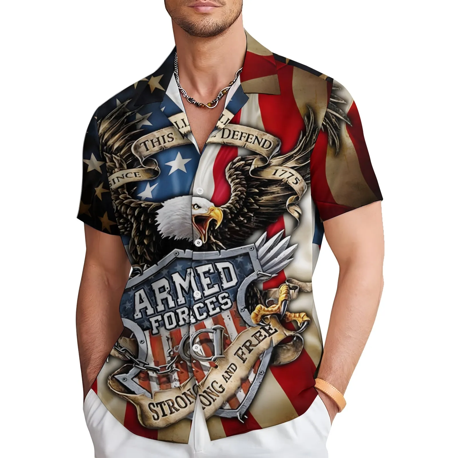 Veterans Day Eagle Patriotic Print Casual Short Sleeve Shirt 2404000298