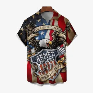 Veterans Day Eagle Patriotic Print Casual Short Sleeve Shirt 2404000298