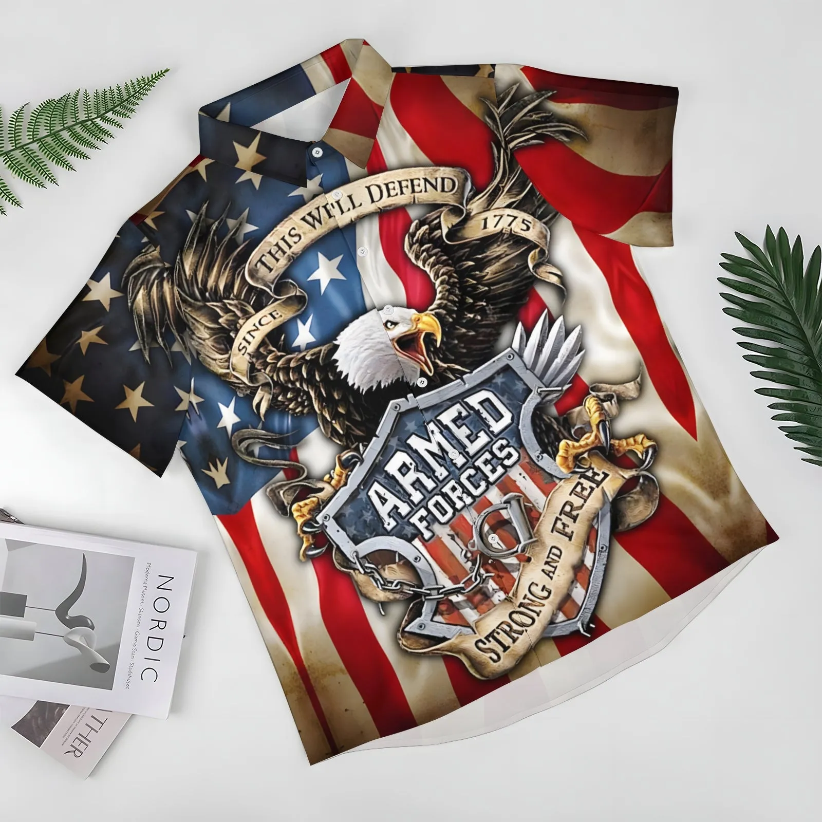 Veterans Day Eagle Patriotic Print Casual Short Sleeve Shirt 2404000298