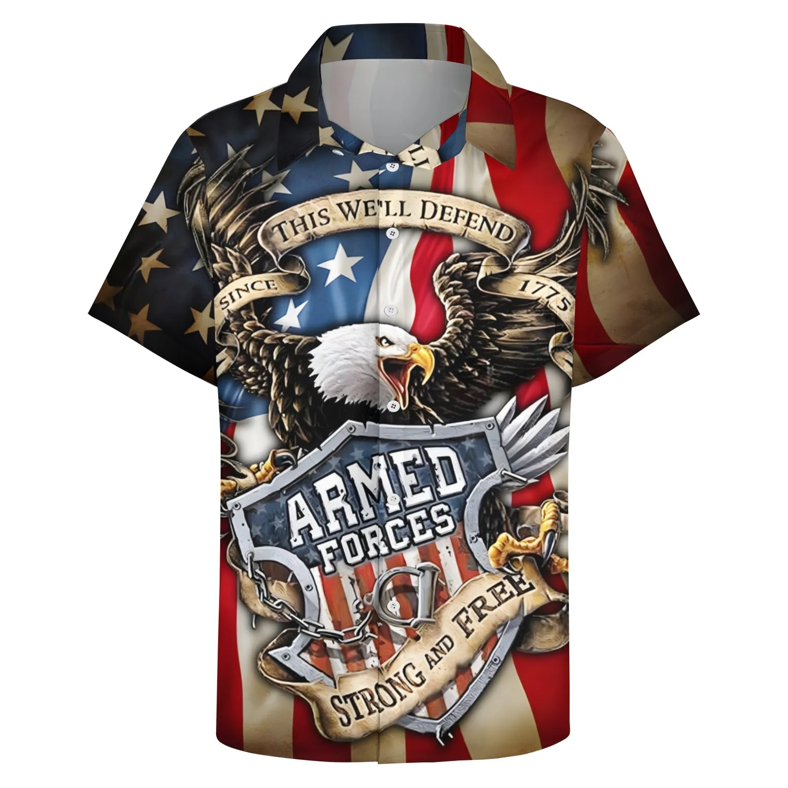 Veterans Day Eagle Patriotic Print Casual Short Sleeve Shirt 2404000298