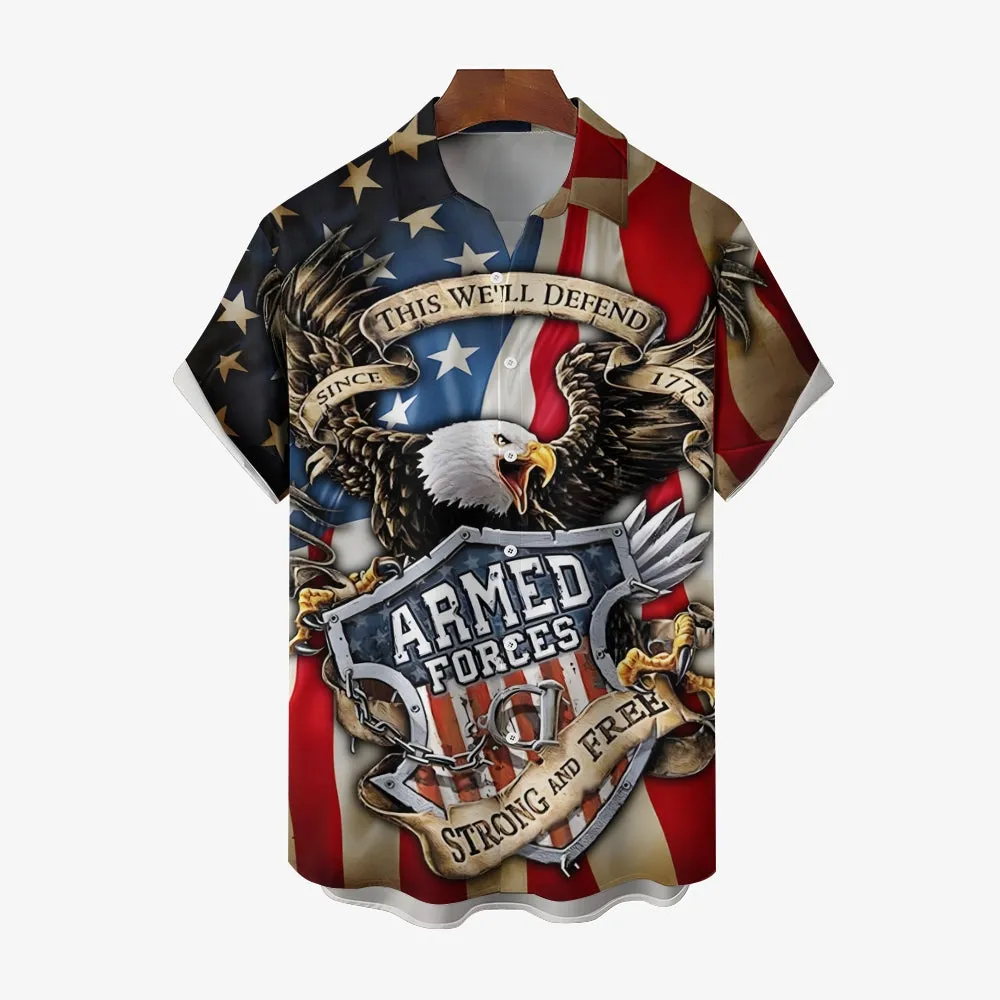 Veterans Day Eagle Patriotic Print Casual Short Sleeve Shirt 2404000298