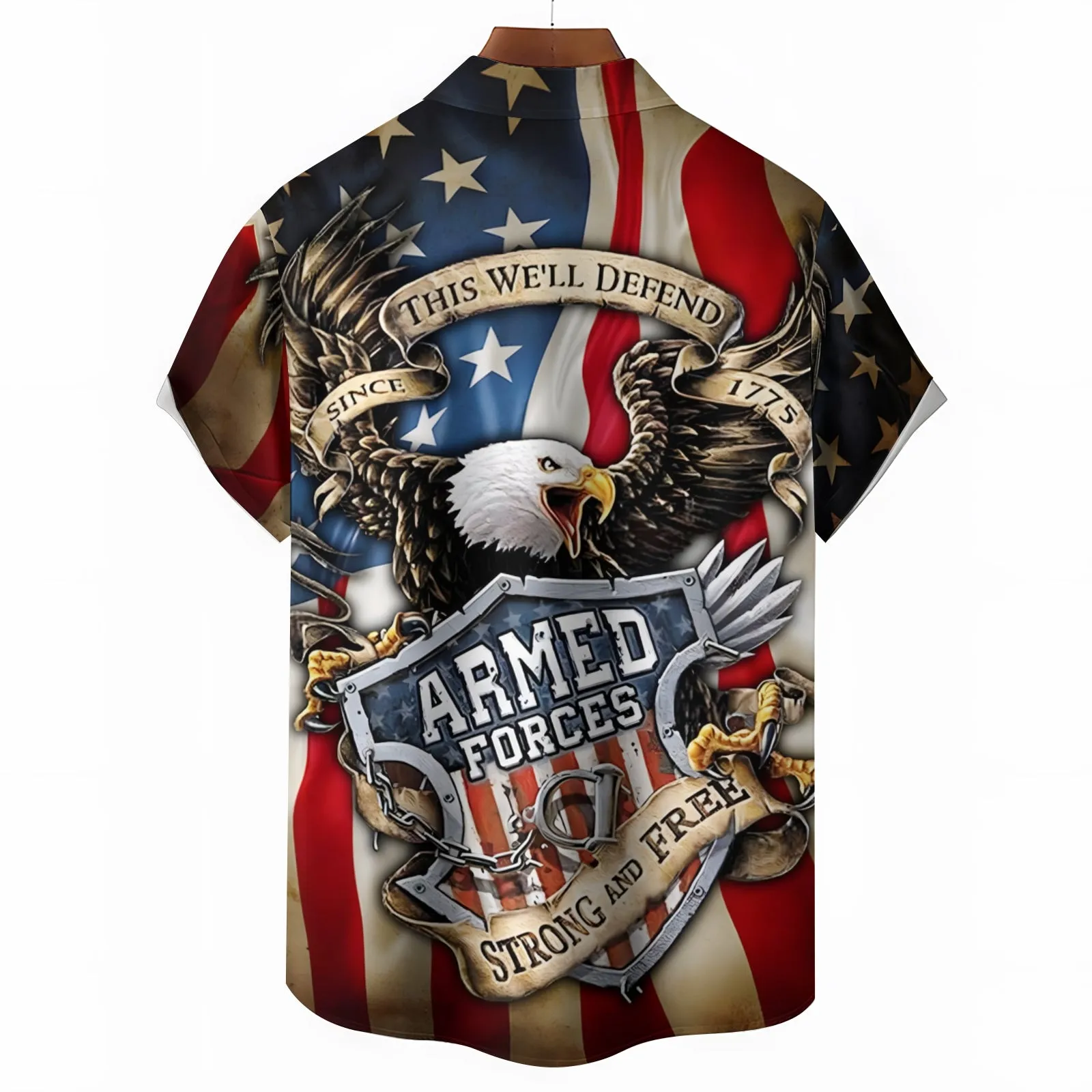 Veterans Day Eagle Patriotic Print Casual Short Sleeve Shirt 2404000298