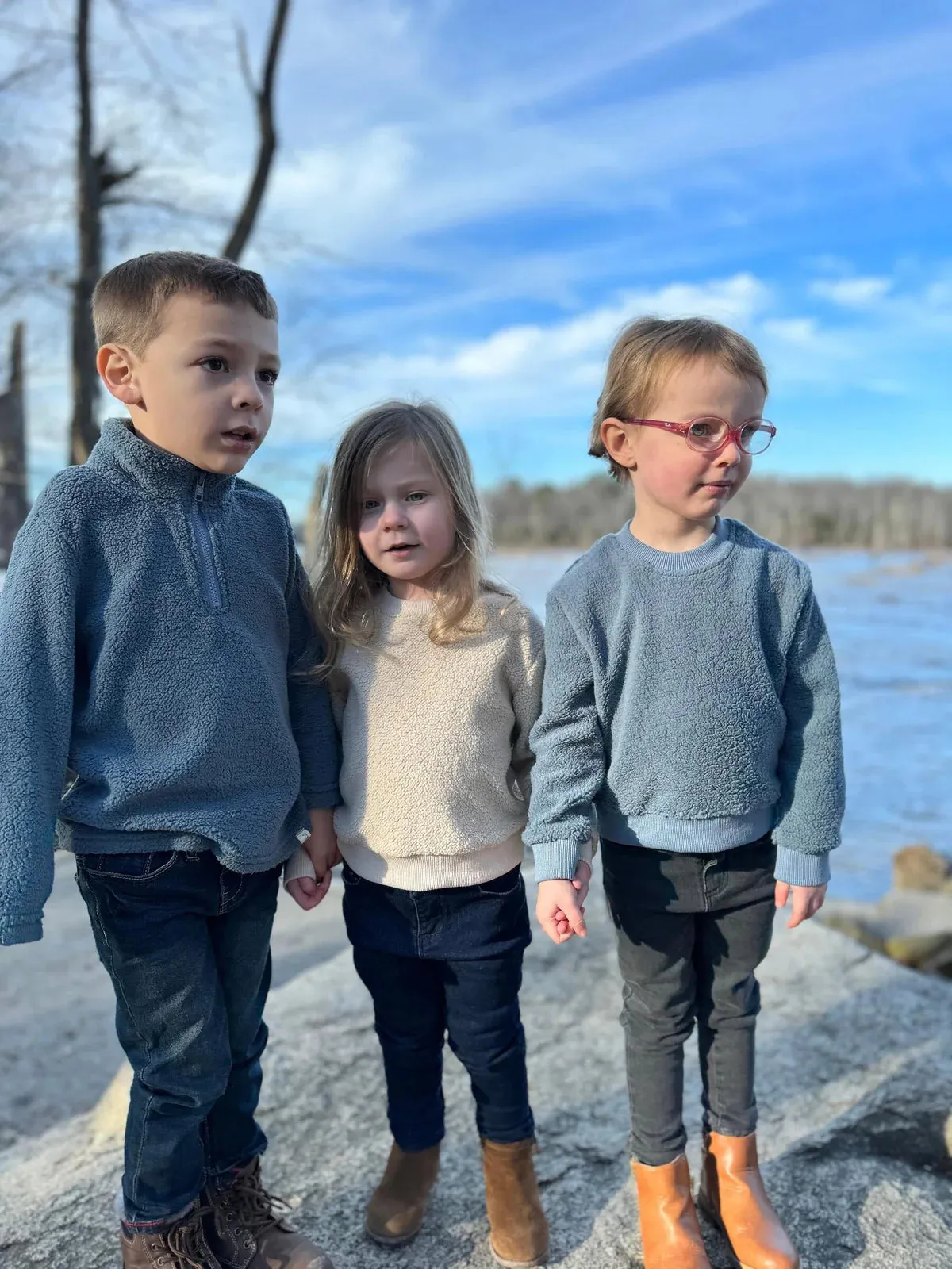Vignette “Coco” Fuzzy Sweatshirt in Dusty Blue: Size 3 to 10