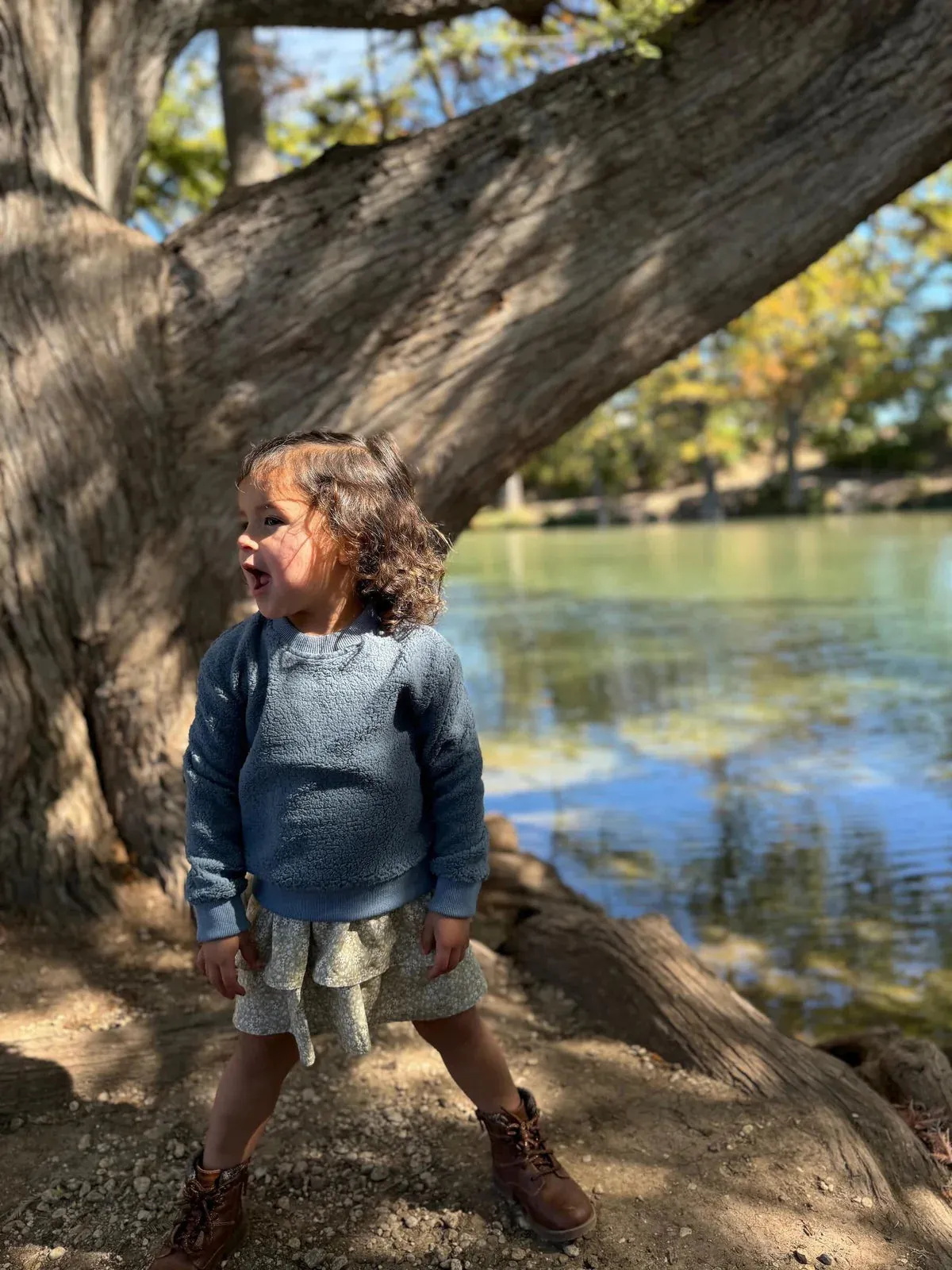 Vignette “Coco” Fuzzy Sweatshirt in Dusty Blue: Size 3 to 10