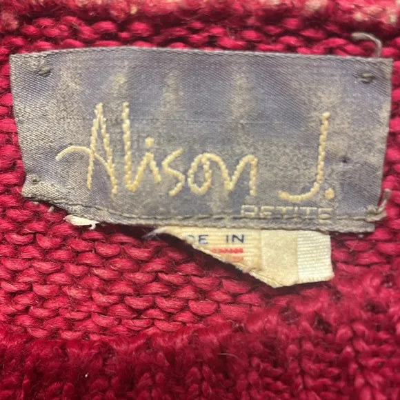 Vintage Alison J Burgundy red pull over cable knit sweater women’s petite P