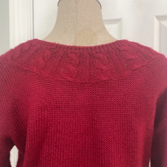 Vintage Alison J Burgundy red pull over cable knit sweater women’s petite P