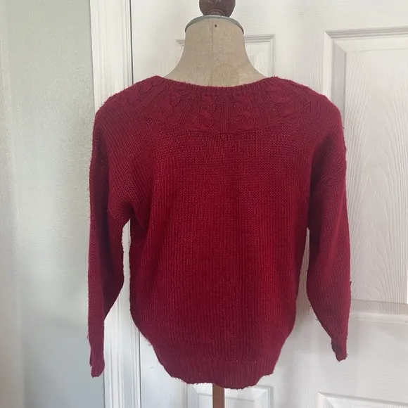 Vintage Alison J Burgundy red pull over cable knit sweater women’s petite P
