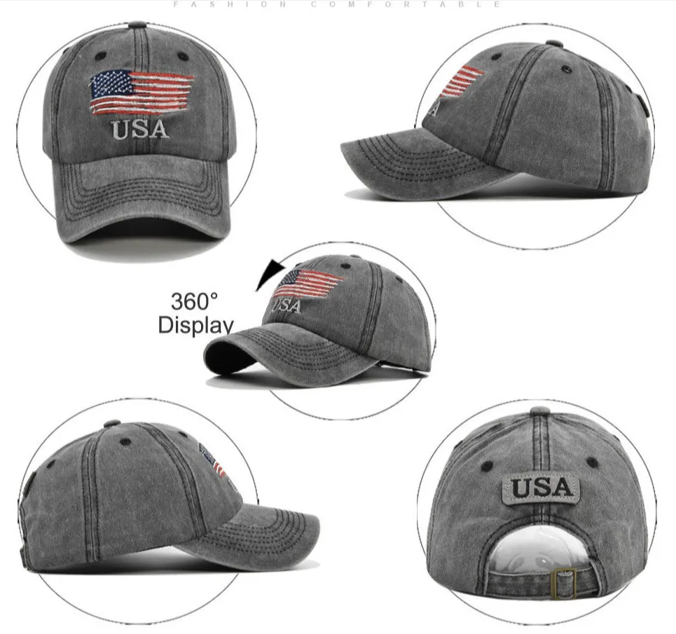 Vintage American Flag Embroidered Baseball Cap for Men & Women