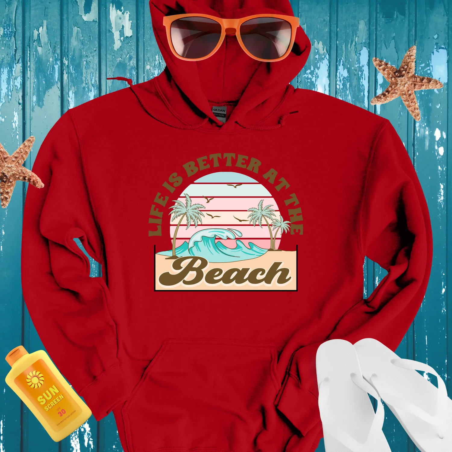 Vintage Beach Hoodie With Retro Sunrise Design