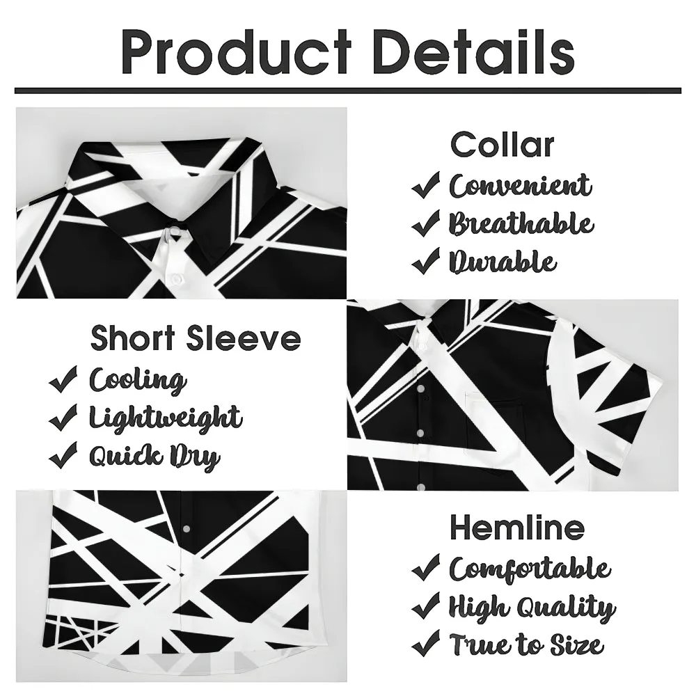 Vintage Classic Electric Guitar Frankenstrat Print Casual Short Sleeve Shirt 2404000703