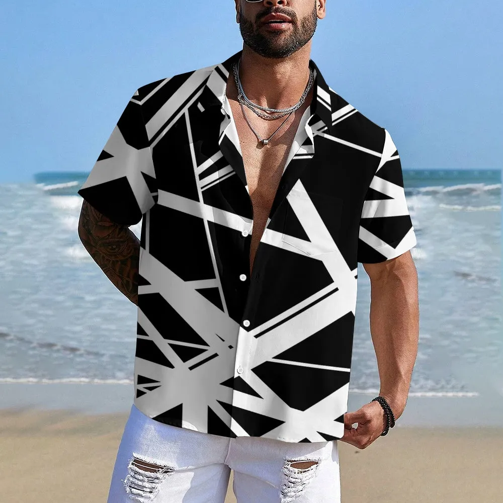 Vintage Classic Electric Guitar Frankenstrat Print Casual Short Sleeve Shirt 2404000703