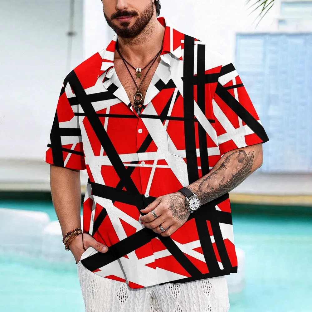 Vintage Classic Electric Guitar Frankenstrat Print Casual Short Sleeve Shirt 2404000703