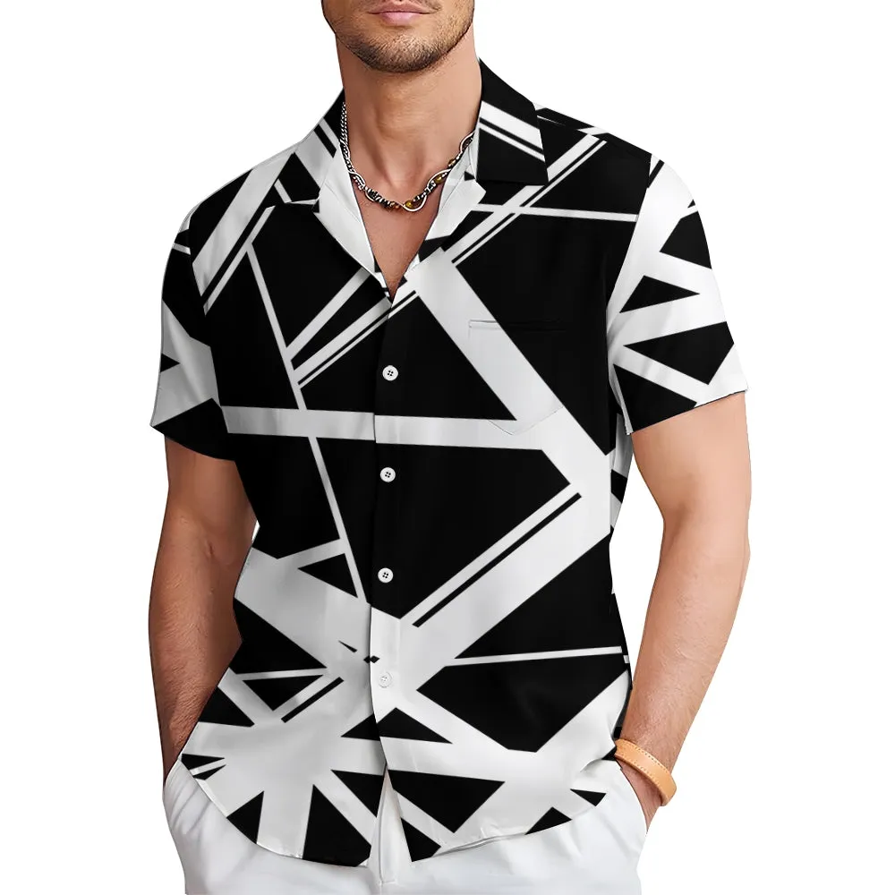 Vintage Classic Electric Guitar Frankenstrat Print Casual Short Sleeve Shirt 2404000703