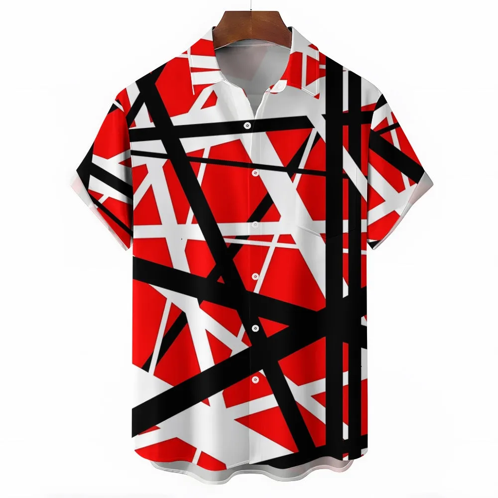 Vintage Classic Electric Guitar Frankenstrat Print Casual Short Sleeve Shirt 2404000703