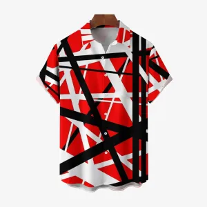 Vintage Classic Electric Guitar Frankenstrat Print Casual Short Sleeve Shirt 2404000703