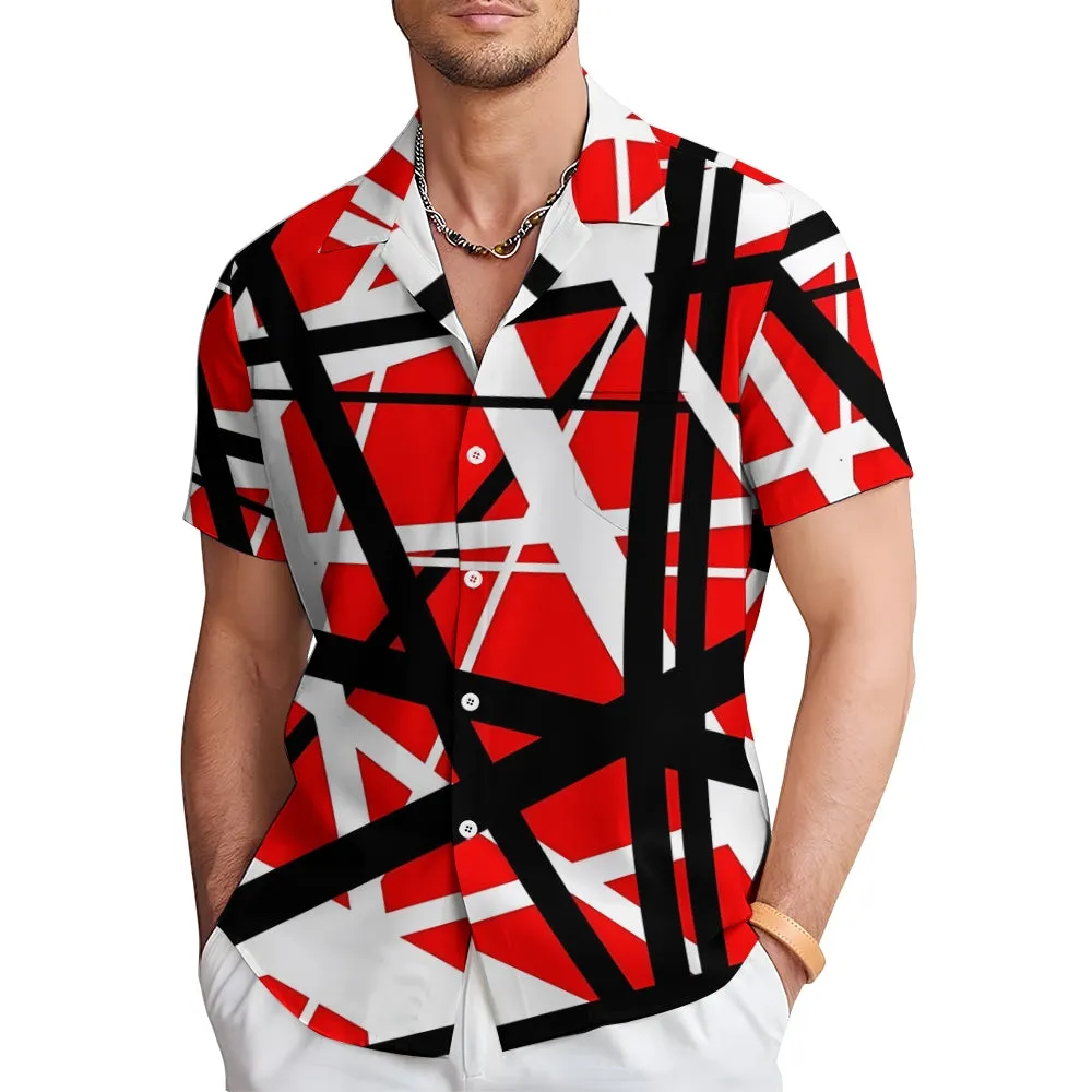 Vintage Classic Electric Guitar Frankenstrat Print Casual Short Sleeve Shirt 2404000703