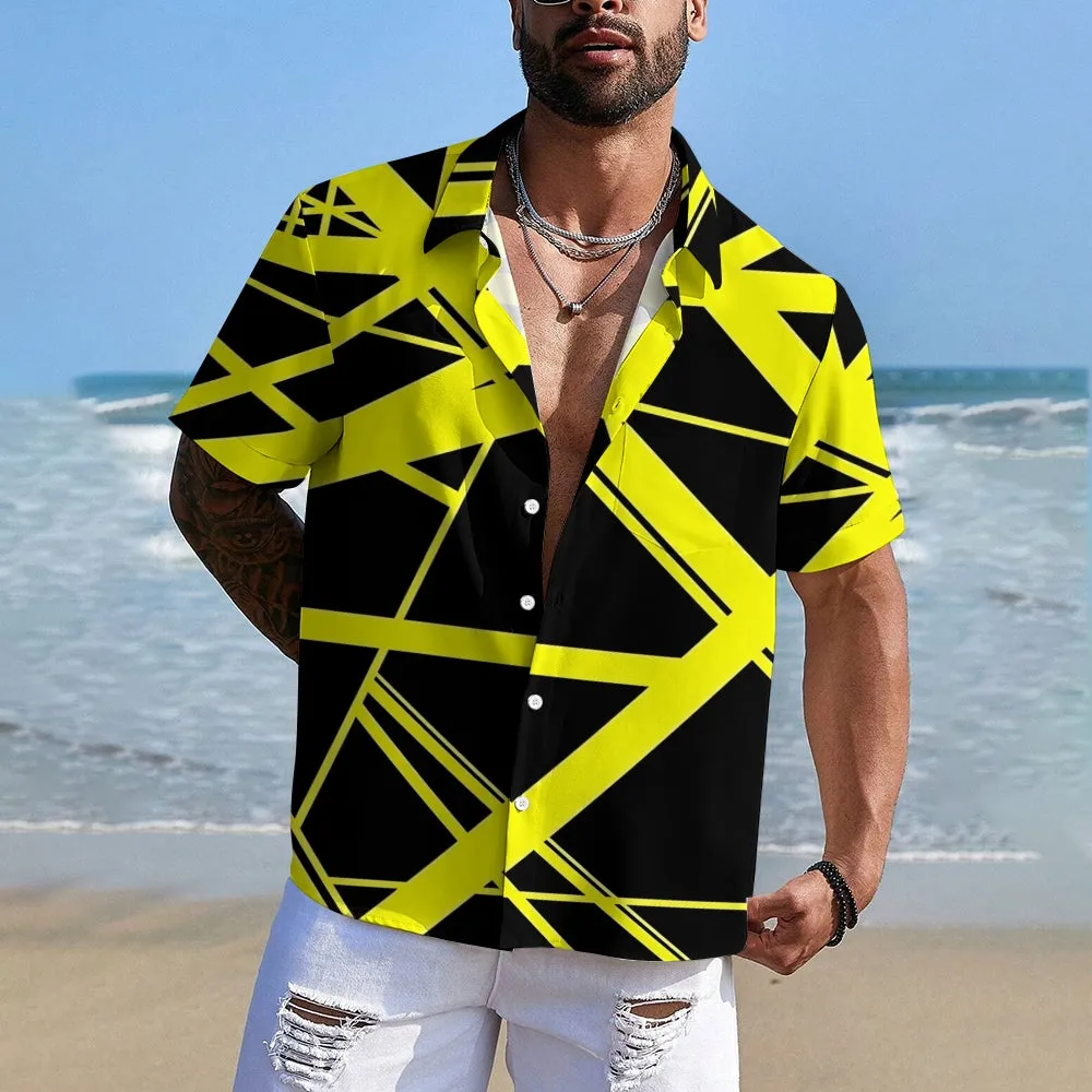 Vintage Classic Electric Guitar Frankenstrat Print Casual Short Sleeve Shirt 2404000703