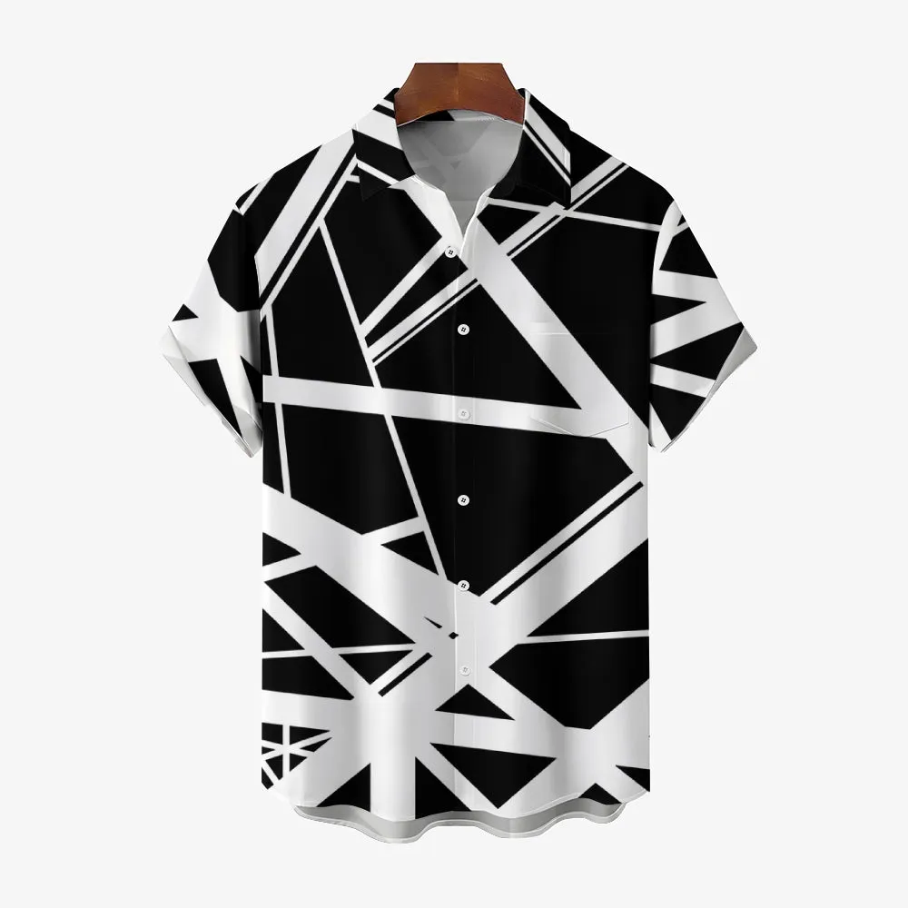 Vintage Classic Electric Guitar Frankenstrat Print Casual Short Sleeve Shirt 2404000703