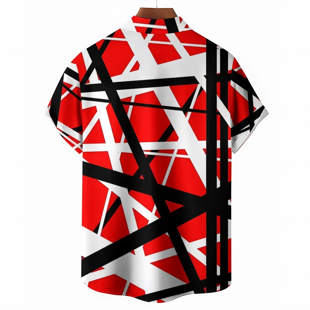 Vintage Classic Electric Guitar Frankenstrat Print Casual Short Sleeve Shirt 2404000703