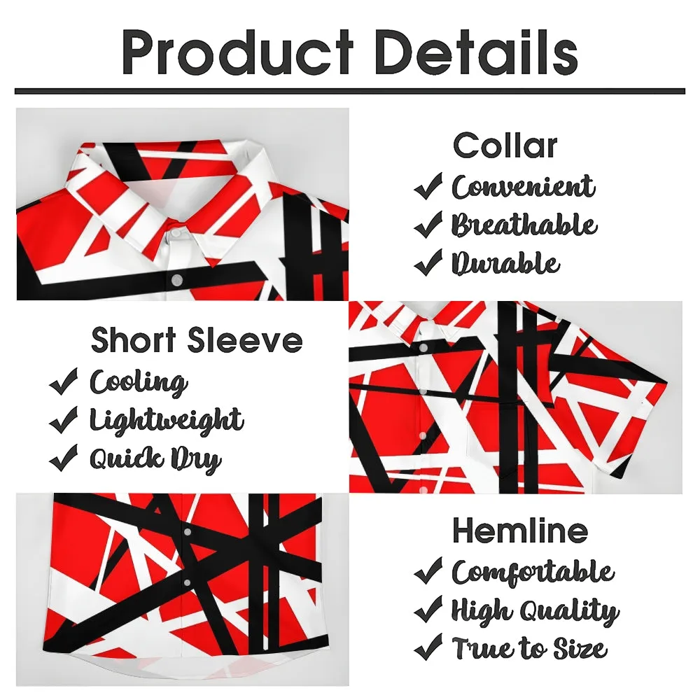 Vintage Classic Electric Guitar Frankenstrat Print Casual Short Sleeve Shirt 2404000703