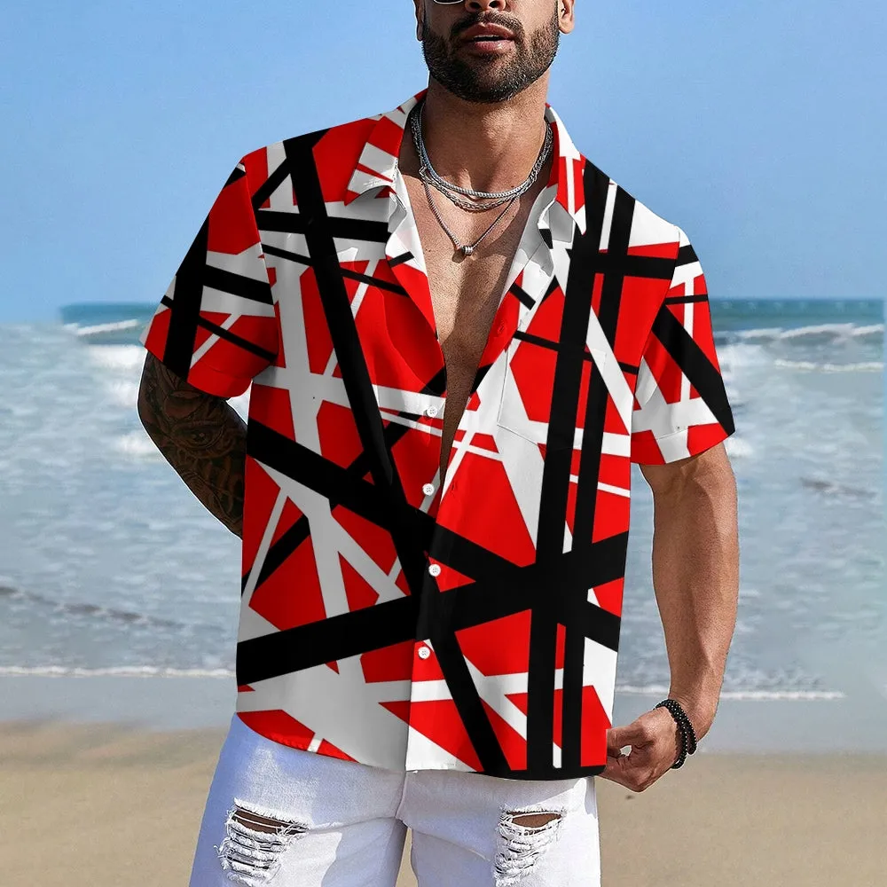Vintage Classic Electric Guitar Frankenstrat Print Casual Short Sleeve Shirt 2404000703