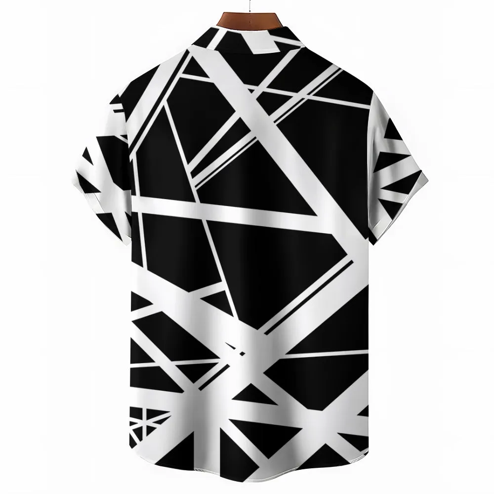 Vintage Classic Electric Guitar Frankenstrat Print Casual Short Sleeve Shirt 2404000703