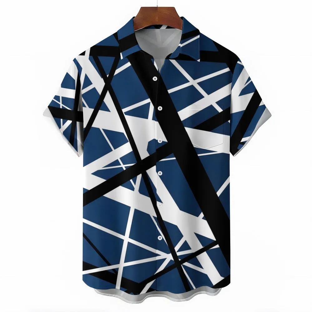 Vintage Classic Electric Guitar Frankenstrat Print Casual Short Sleeve Shirt 2404000703