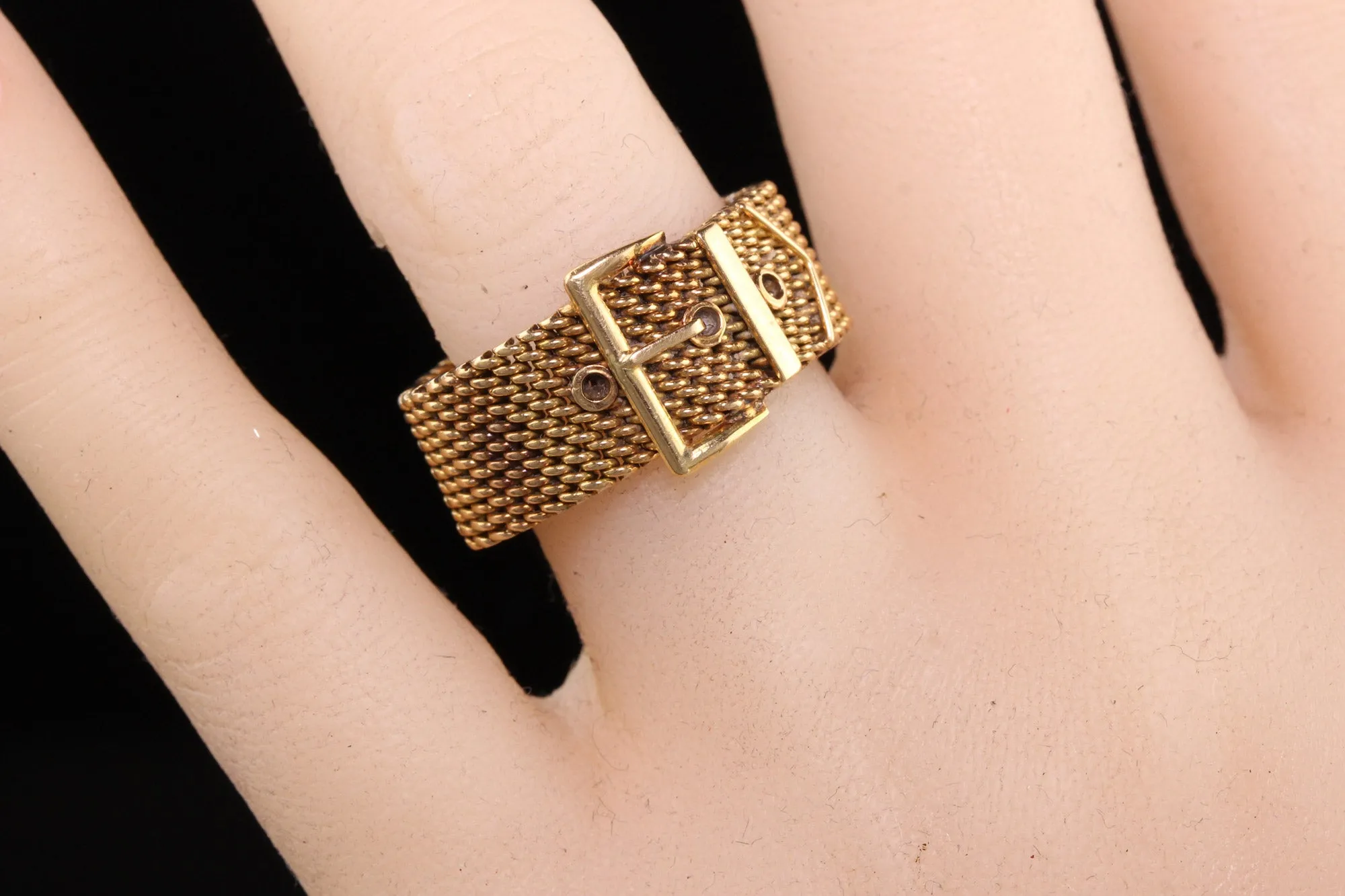 Vintage Retro 18K Yellow Gold Mesh Flexible Buckle Ring