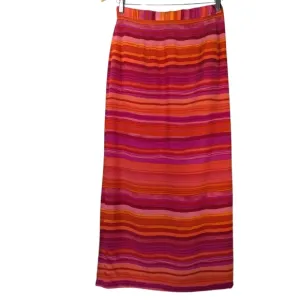 Vintage Silk Vibrant Colorful Striped Straight Pull-Up Party Maxi Skirt Size 8
