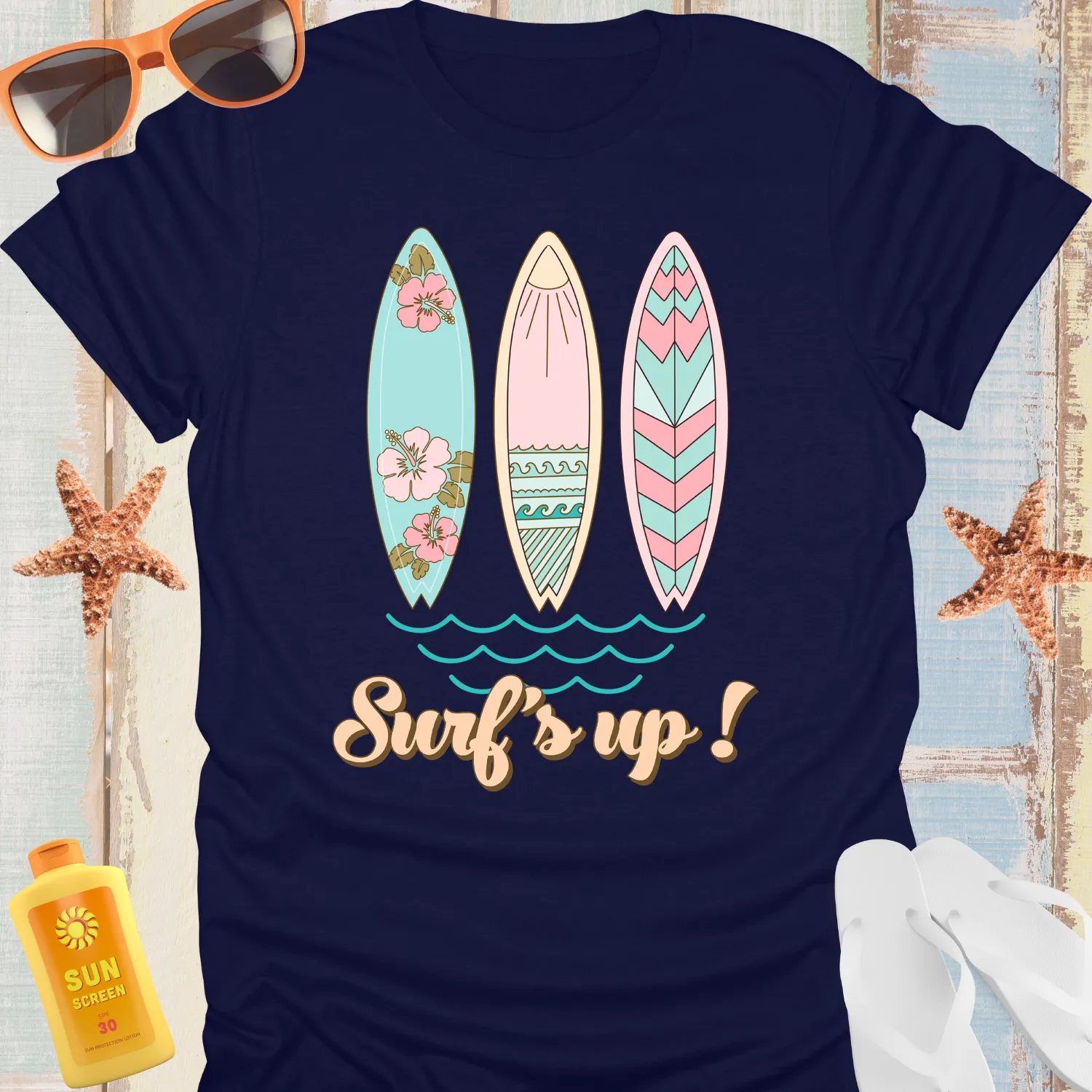 Vintage Surfboards Tshirt With Retro Beach Design