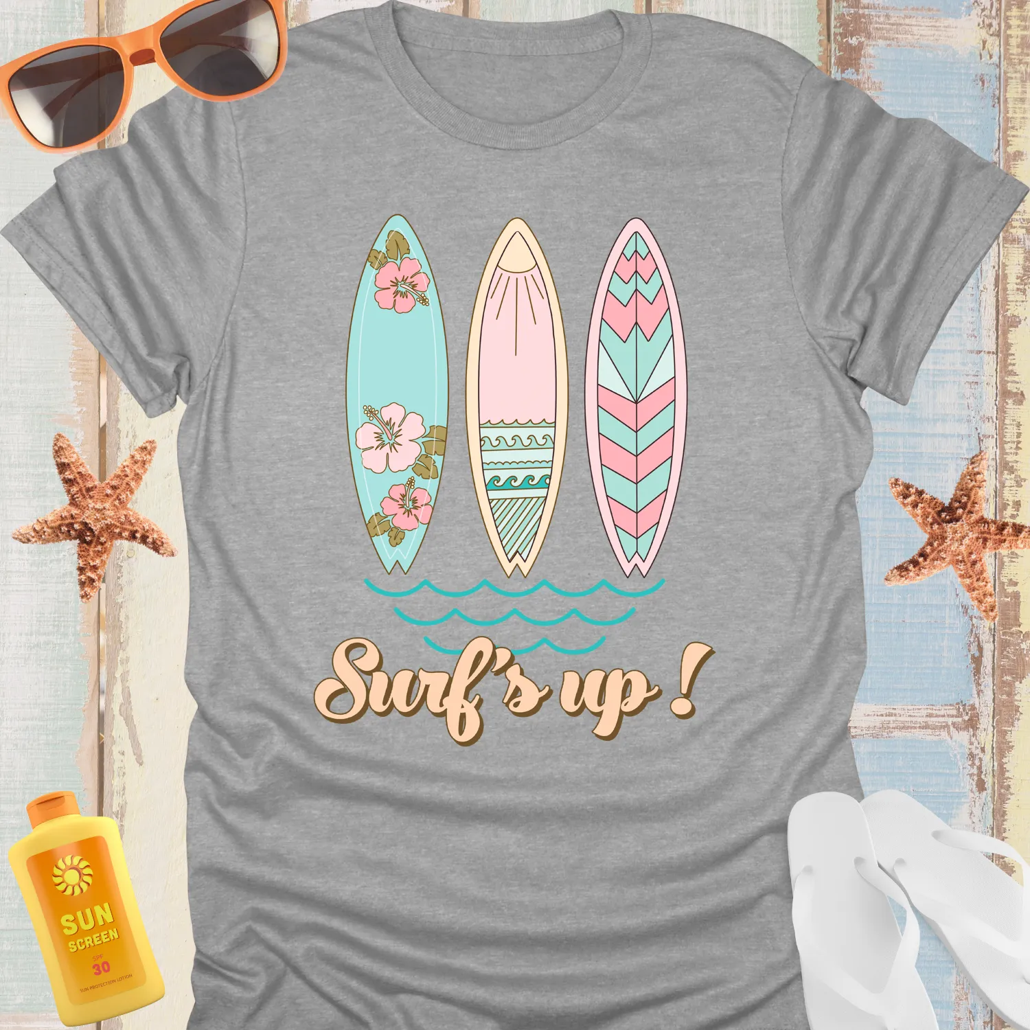 Vintage Surfboards Tshirt With Retro Beach Design
