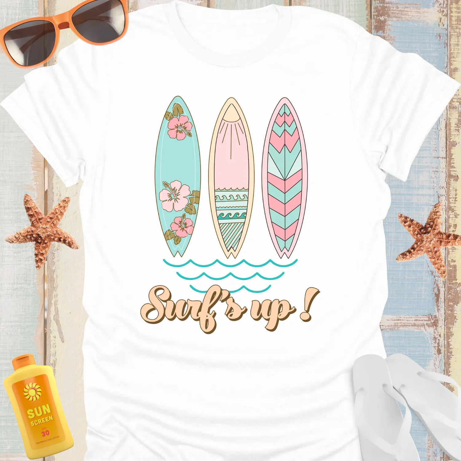 Vintage Surfboards Tshirt With Retro Beach Design
