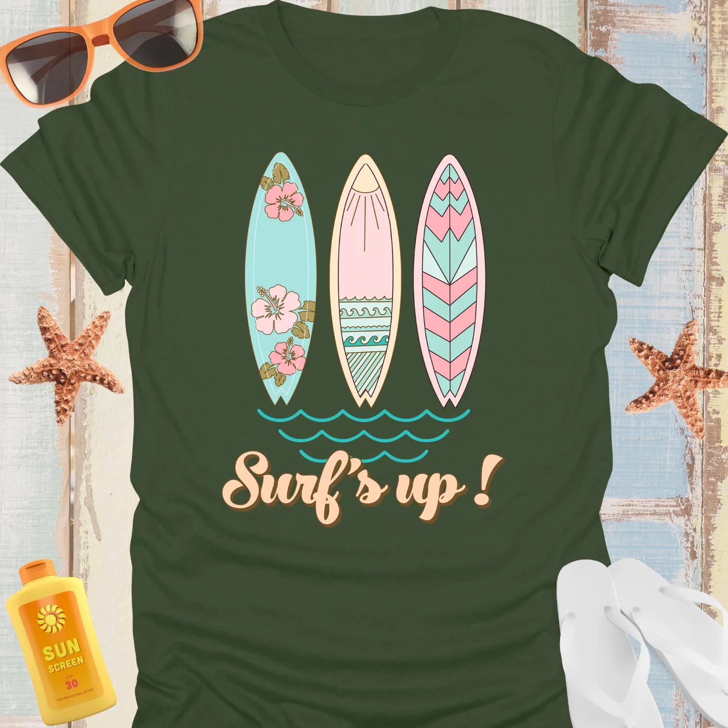 Vintage Surfboards Tshirt With Retro Beach Design