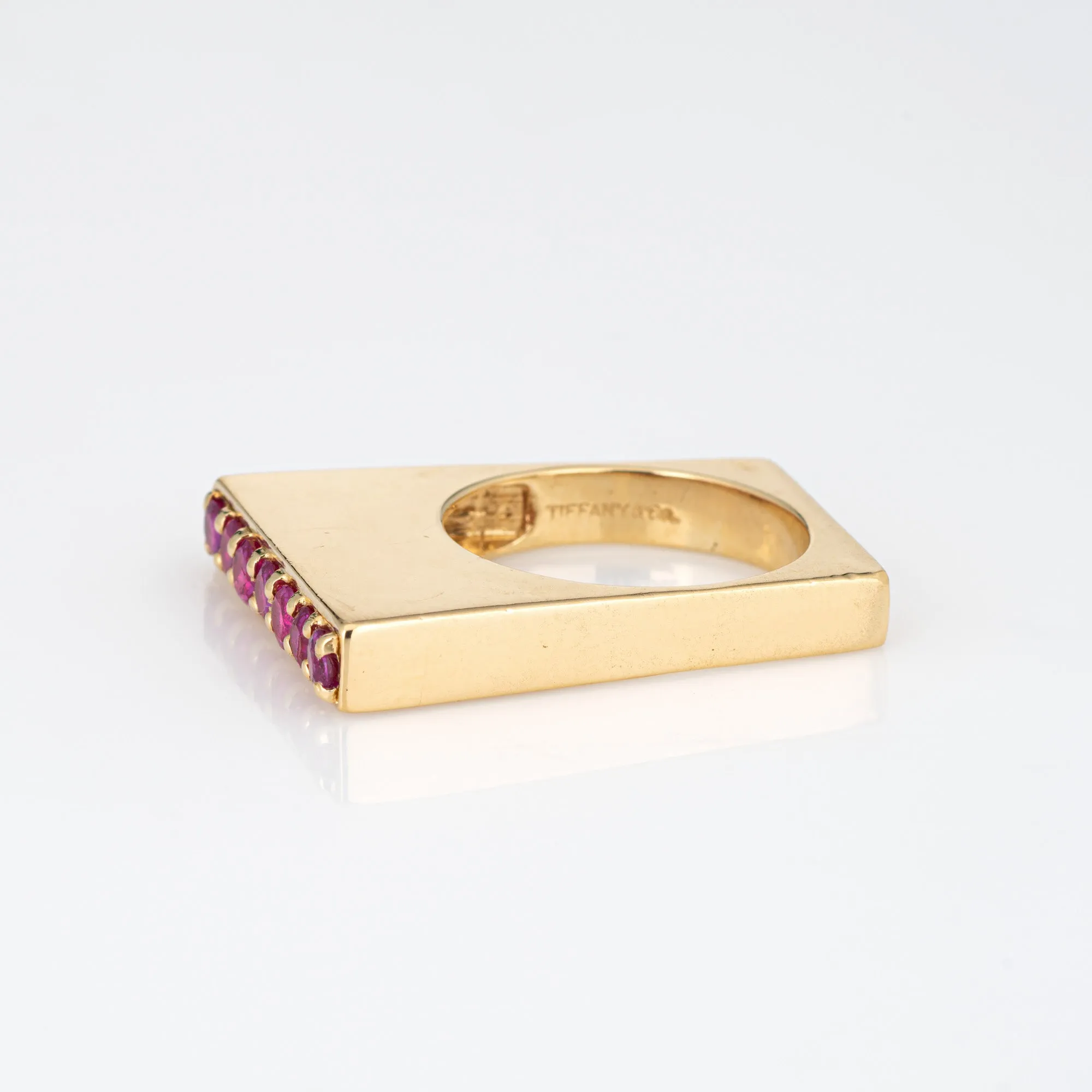Vintage Tiffany & Co Square Ruby Ring 18k Yellow Gold Sz 6 Band Signed Jewelry