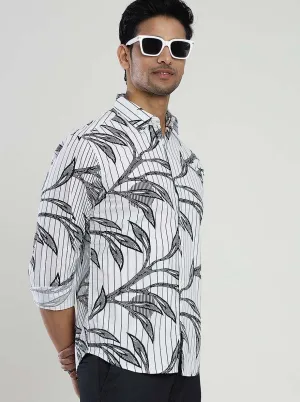 White Printed Slim Fit Casual Shirt | Greenfibre