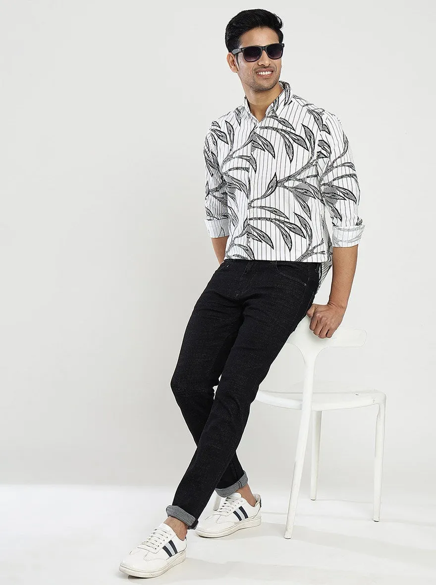 White Printed Slim Fit Casual Shirt | Greenfibre