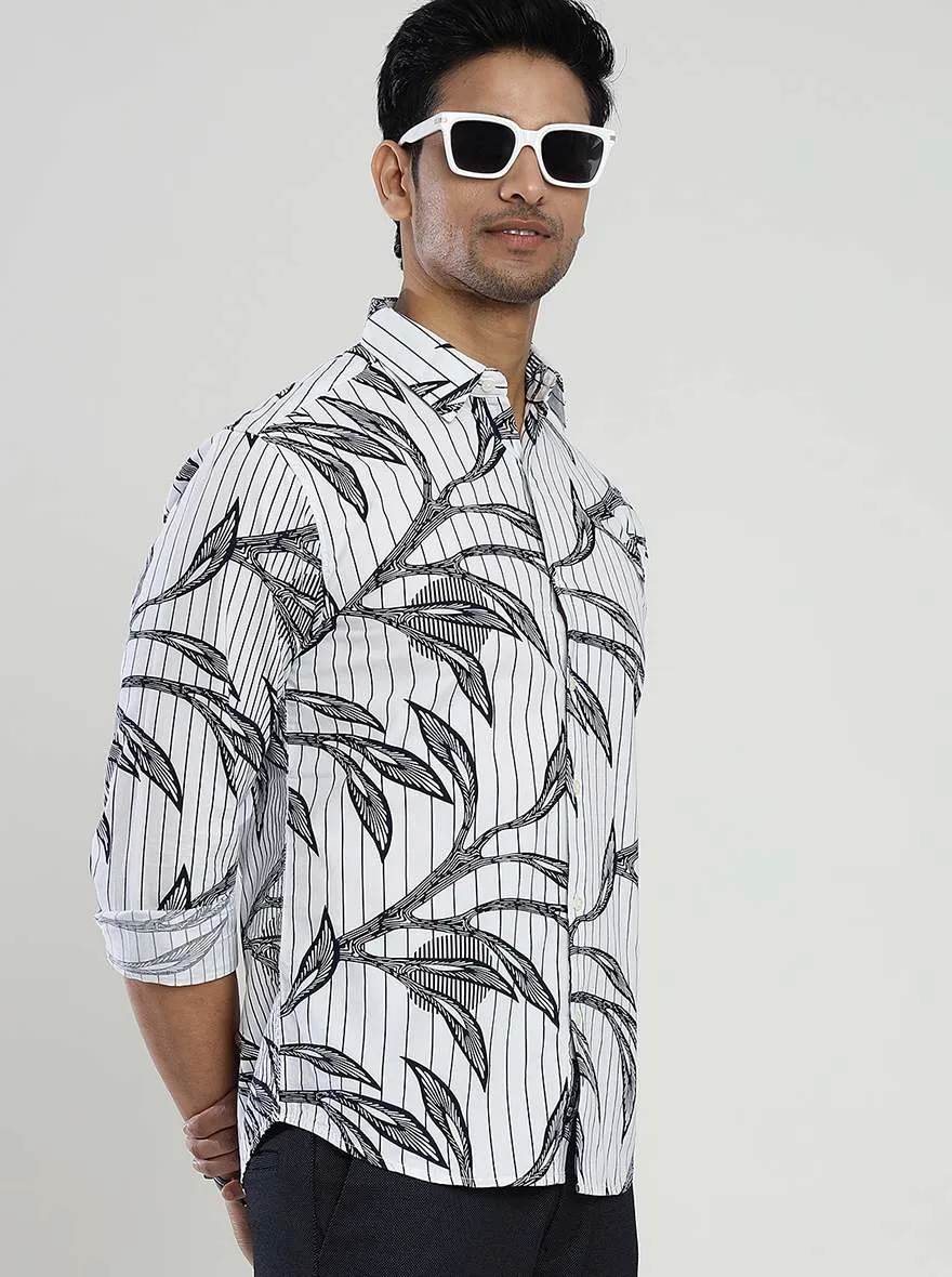 White Printed Slim Fit Casual Shirt | Greenfibre