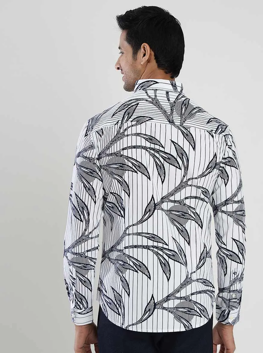 White Printed Slim Fit Casual Shirt | Greenfibre