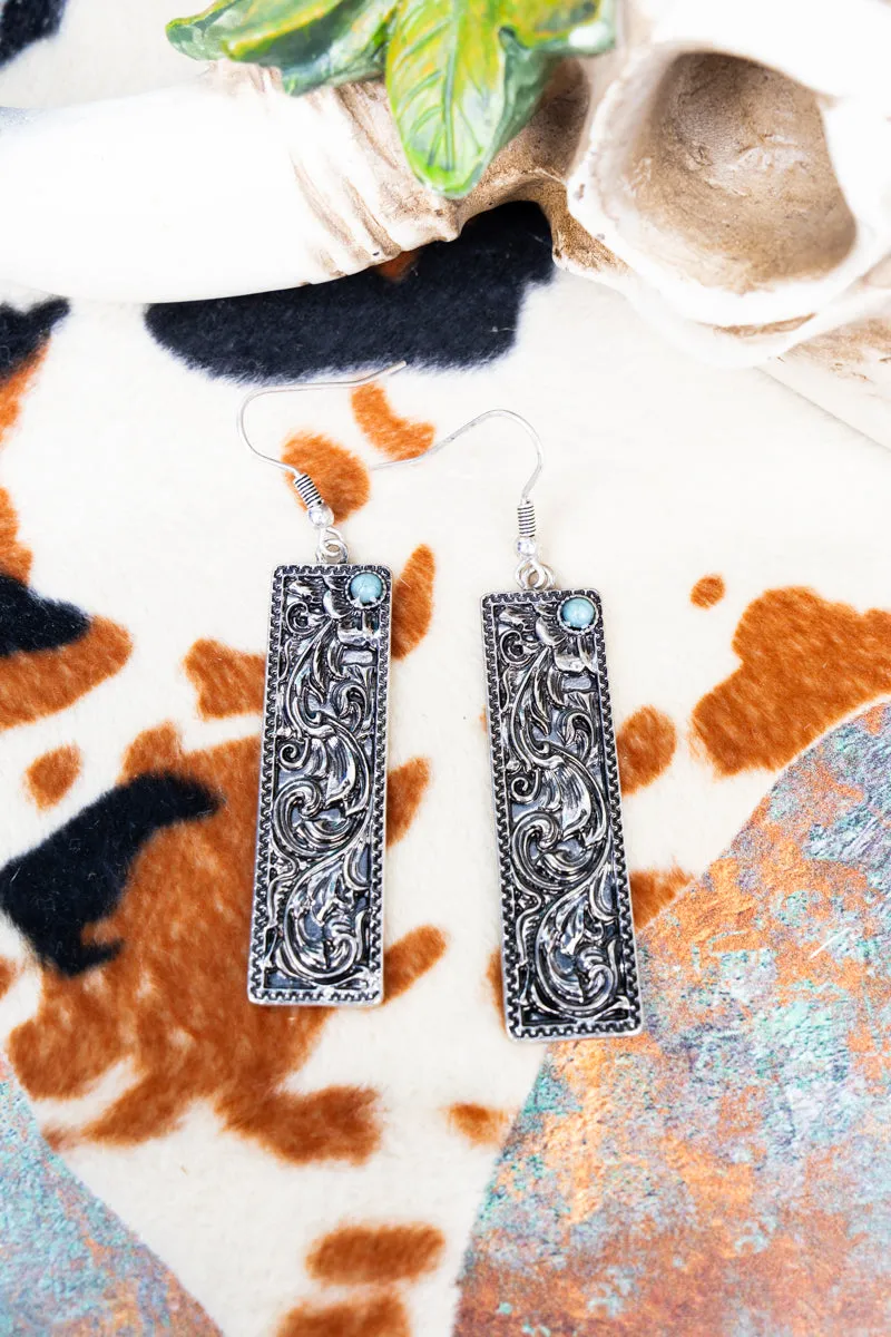 Willow Way Silvertone and Turquoise Bar Earrings