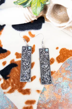 Willow Way Silvertone and Turquoise Bar Earrings