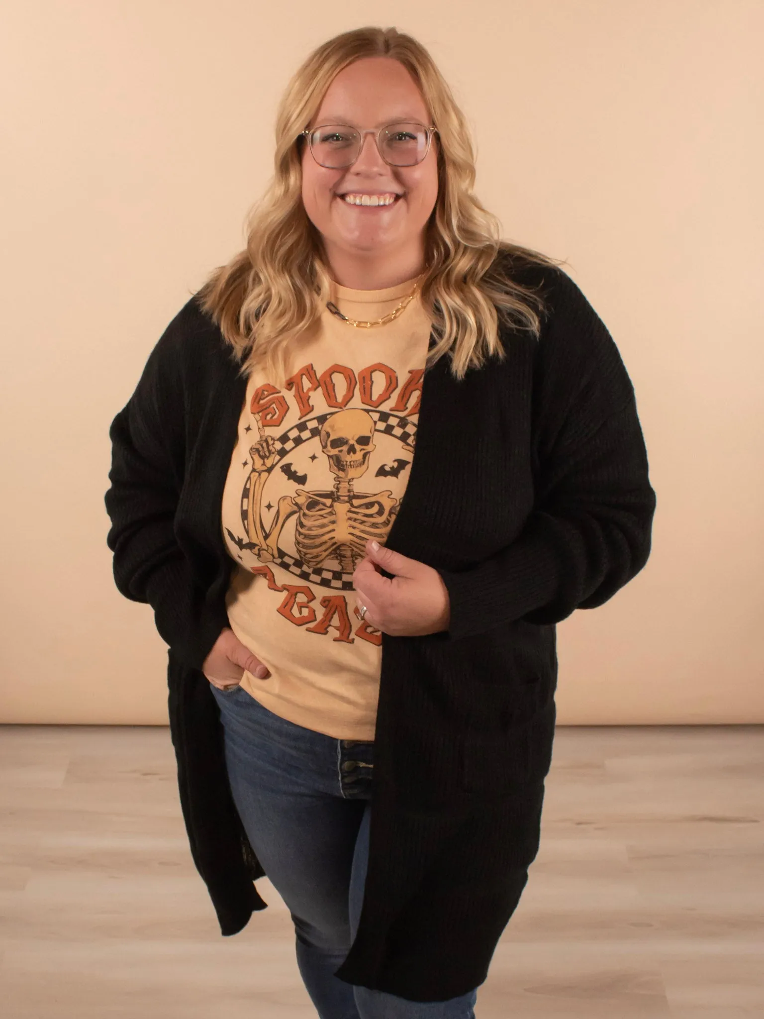Winifred Long Textured Cardigan in Black