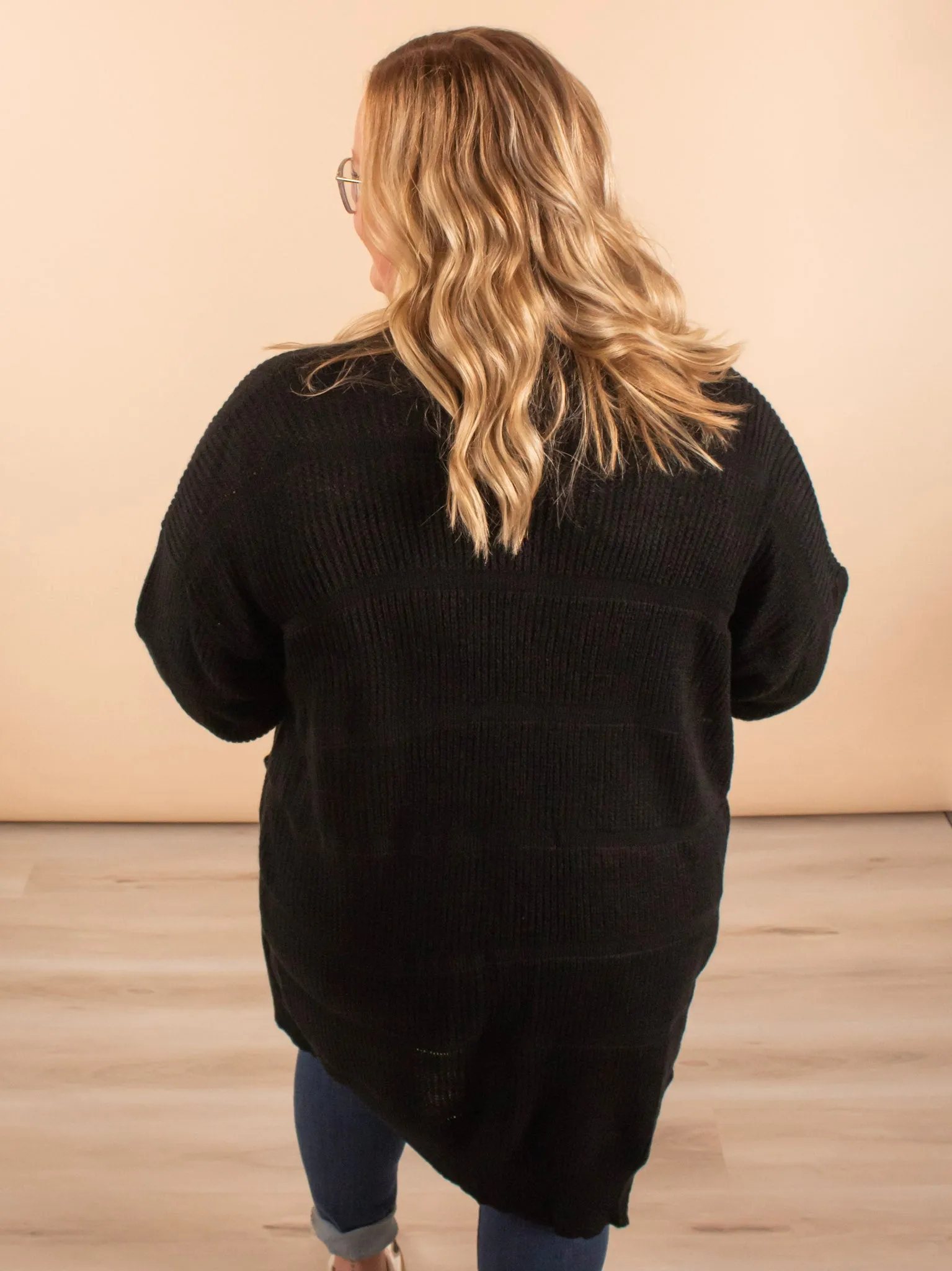 Winifred Long Textured Cardigan in Black