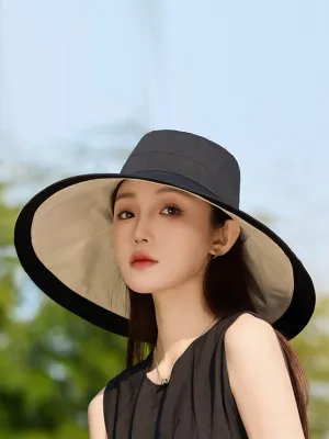 Women Summer Colorblock Sunproof Large Brim Hat