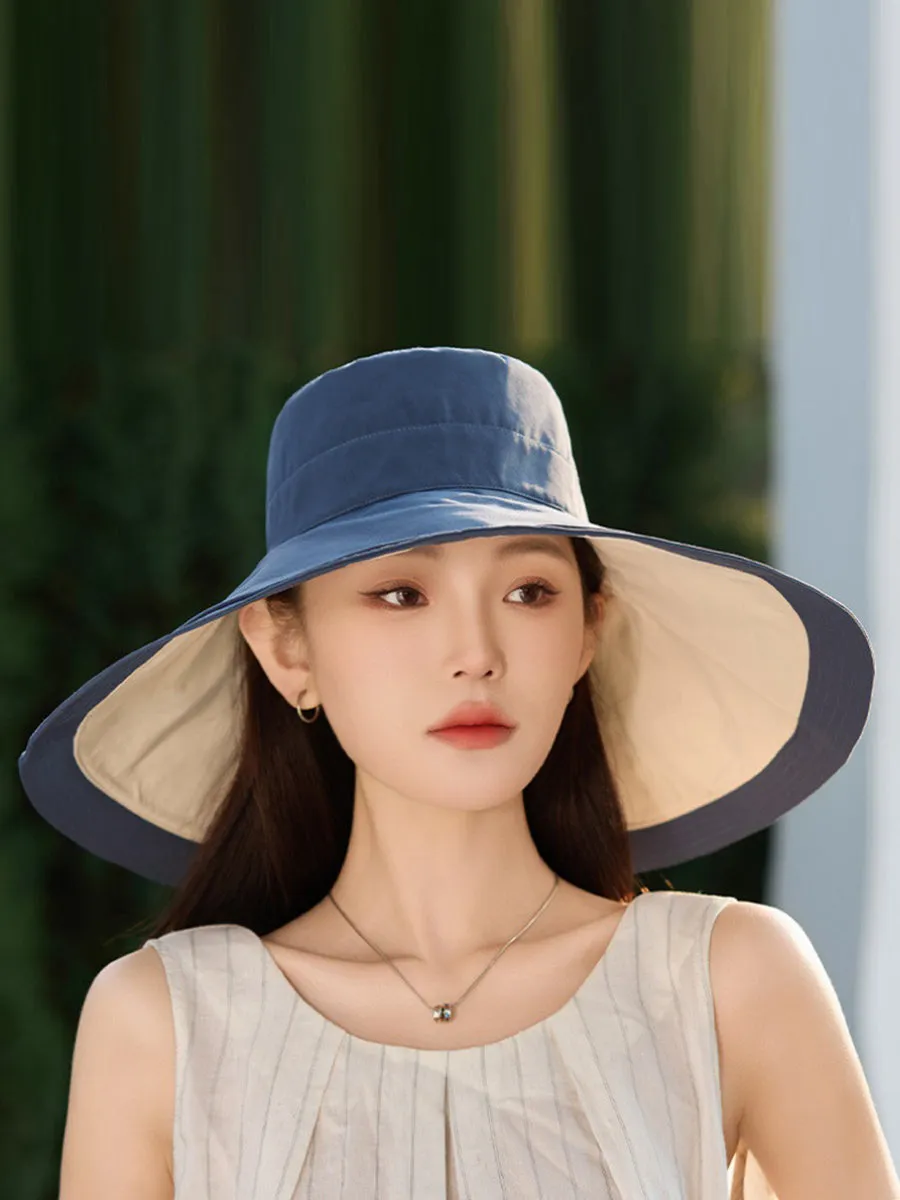 Women Summer Colorblock Sunproof Large Brim Hat