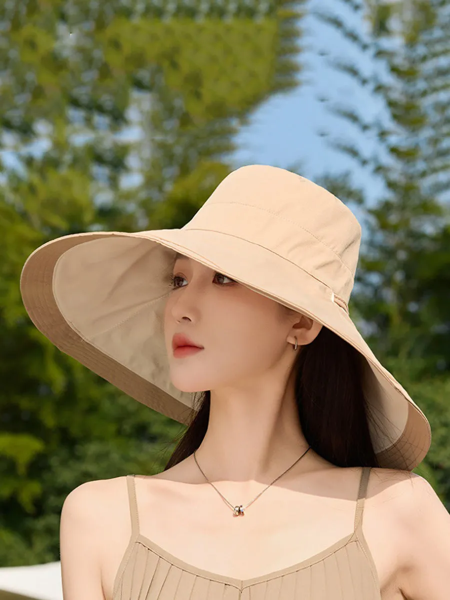 Women Summer Colorblock Sunproof Large Brim Hat