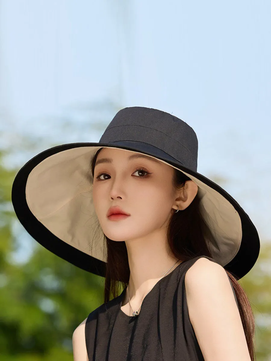 Women Summer Colorblock Sunproof Large Brim Hat