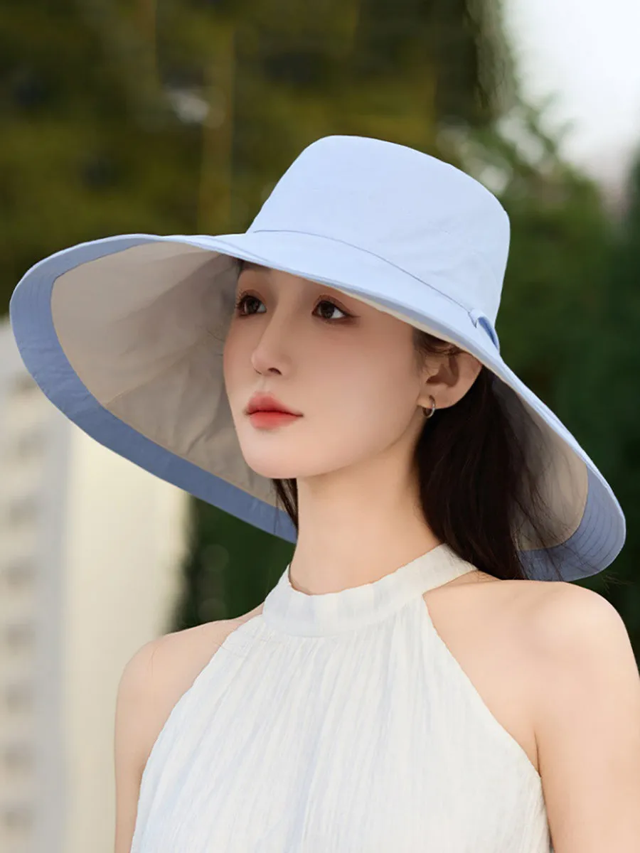 Women Summer Colorblock Sunproof Large Brim Hat