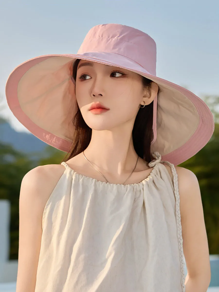 Women Summer Colorblock Sunproof Large Brim Hat