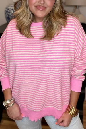 Women's Casual Lettuce Edge Striped Pullover (Buy 2 Free Shipping)