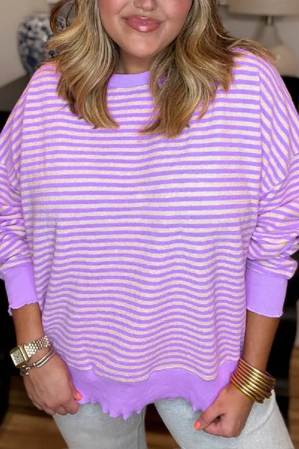 Women's Casual Lettuce Edge Striped Pullover (Buy 2 Free Shipping)
